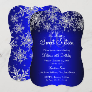 Convite Blue Silver Snowflake Sweet 16