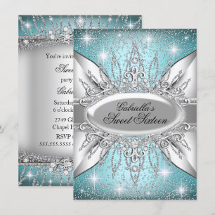 Convite Blue & Silver Sparkle Diamond Sweet 16 Invite
