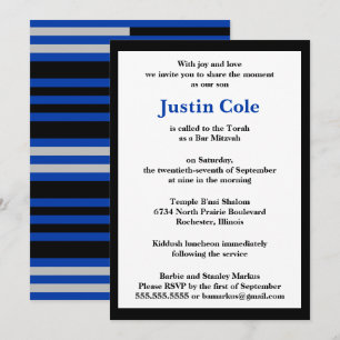 Convite Blue / Silver Stripes no Bar Negro Mitzvah
