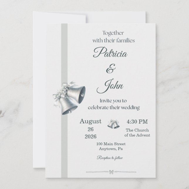 Convite Blue Silver Wedding Bells Wedding Invitation (Frente)