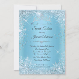 Convite Blue Silver Winter Wonderland Sweet 16 Tiara