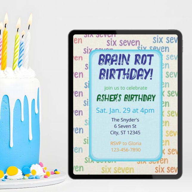 Convite Blue Six Seven Brain Rot Birthday (Criador carregado)