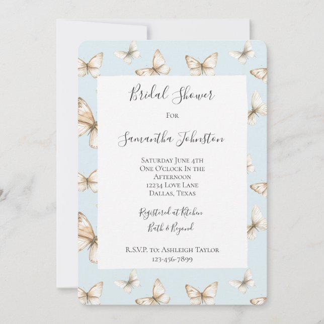 Convite Blue Skies & Butterflies Bridal Shower (Frente)