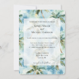 Convite Blue Skies Tropical Island Palm Trees Wedding