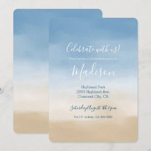 Convite Blue Sky Beige Sand Ombre Watercolor