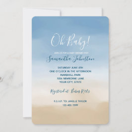 Convite Blue Sky Beige Sand Ombre Watercolor