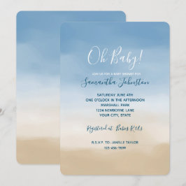 Convite Blue Sky Beige Sand Ombre Watercolor