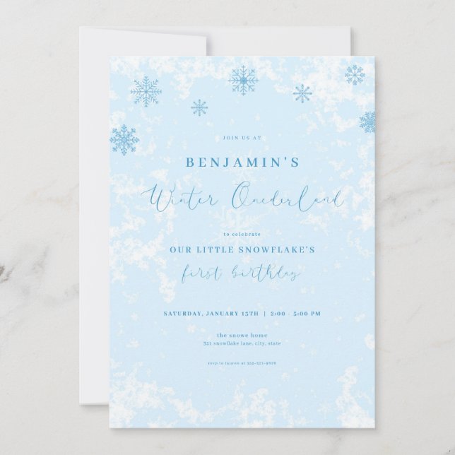 Convite Blue Snowflake Winter Onederland Birthday Invite (Frente)