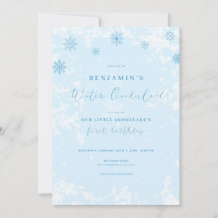 Convite Blue Snowflake Winter Onederland Birthday Invite