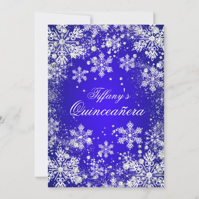 Convite Blue Snowflake Winter Wonderland Quinceanera (Frente)