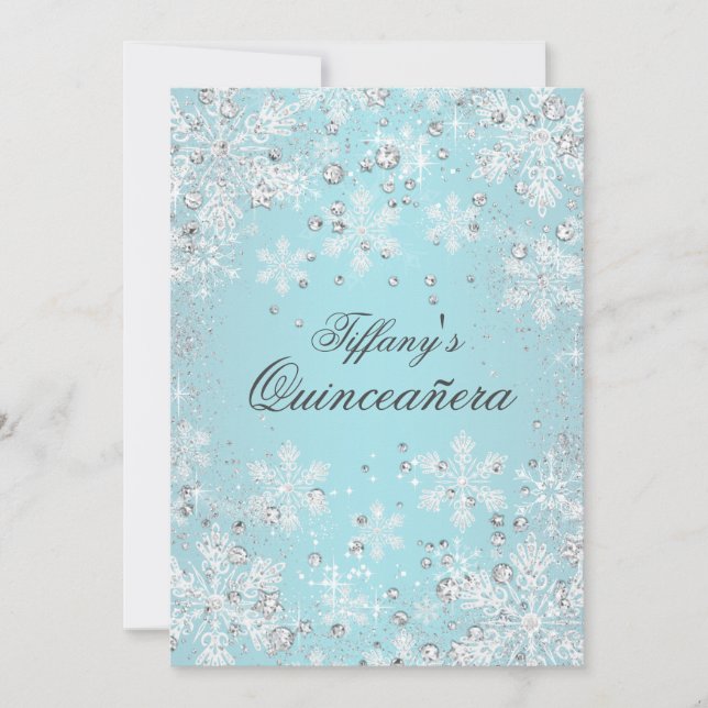 Convite Blue Snowflake Winter Wonderland Quinceanera (Frente)