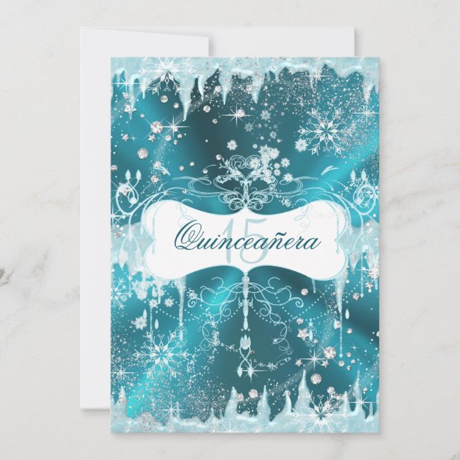 Convite Blue Snowflake Winter Wonderland Quinceanera (Frente)