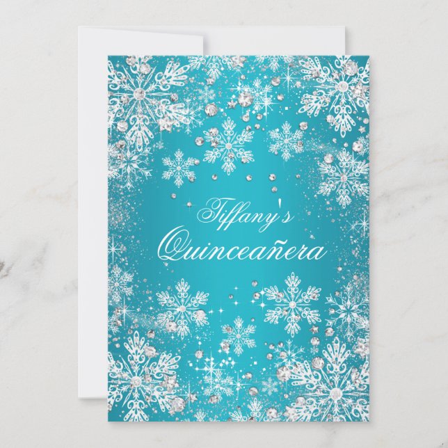 Convite Blue Snowflake Winter Wonderland Quinceanera (Frente)