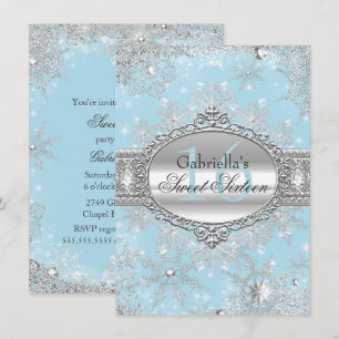 Convite Blue Snowflake Winter Wonderland Sweet 16