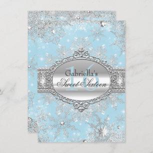 Convite Blue Snowflake Winter Wonderland Sweet 16 Invite
