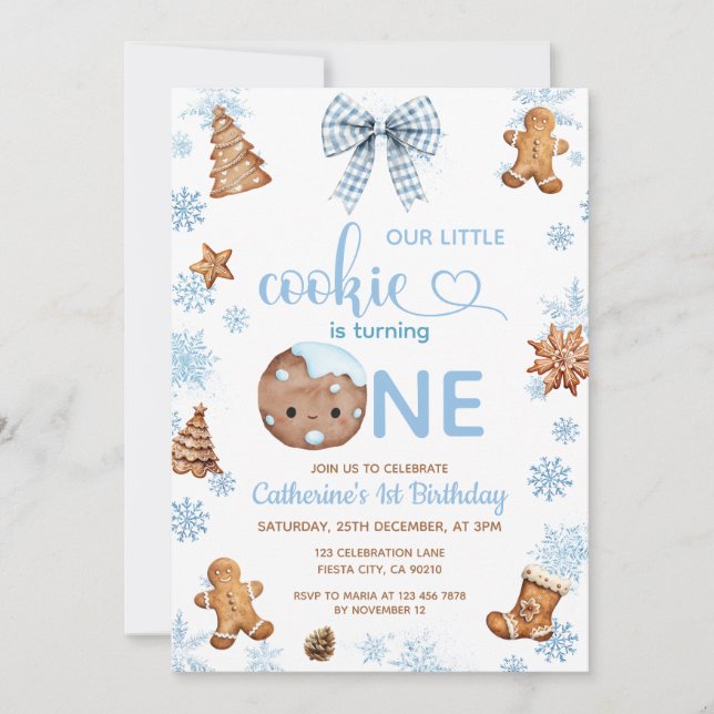 Convite Blue Snowflakes Cookies is turning one (Frente)