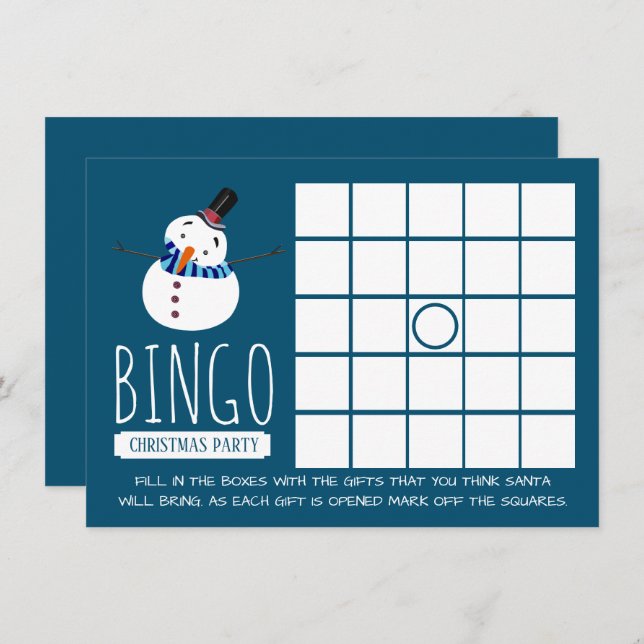 Convite Blue Snowman, Bingo da Festa de Natal (Frente/Verso)