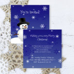 Convite Blue Snowman Winter Scense Christmas Invitation<br><div class="desc">Convide convidados para a sua festa de férias com este malvado convite de Natal da Cena de Neve Azul. Convidar design apresenta um feliz boneco de neve em uma cena de vento de neve contra um fundo azul real adornado com flocos de neve de cor correspondente que você pode personalizar...</div>