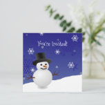 Convite Blue Snowman Winter Scense Christmas Invitation<br><div class="desc">Convide convidados para a sua festa de férias com este malvado convite de Natal da Cena de Neve Azul. Convidar design apresenta um feliz boneco de neve em uma cena de vento de neve contra um fundo azul real adornado com flocos de neve de cor correspondente que você pode personalizar...</div>