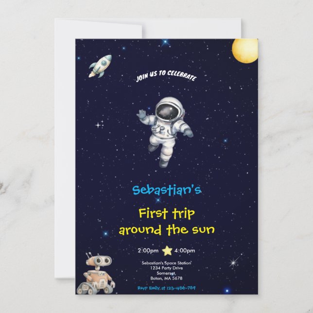 CONVITE BLUE SPACE BIRTHDAY INVITATION (Frente)