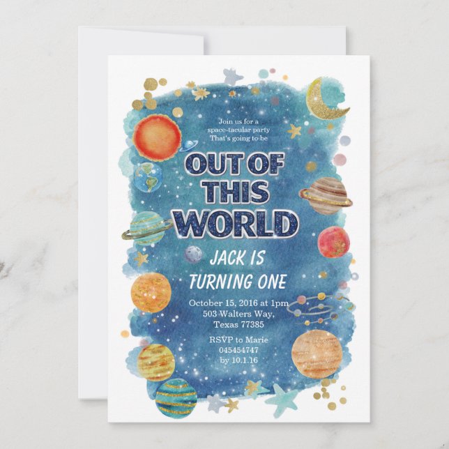 Convite Blue Space Birthday Party Invitation Galaxy (Frente)