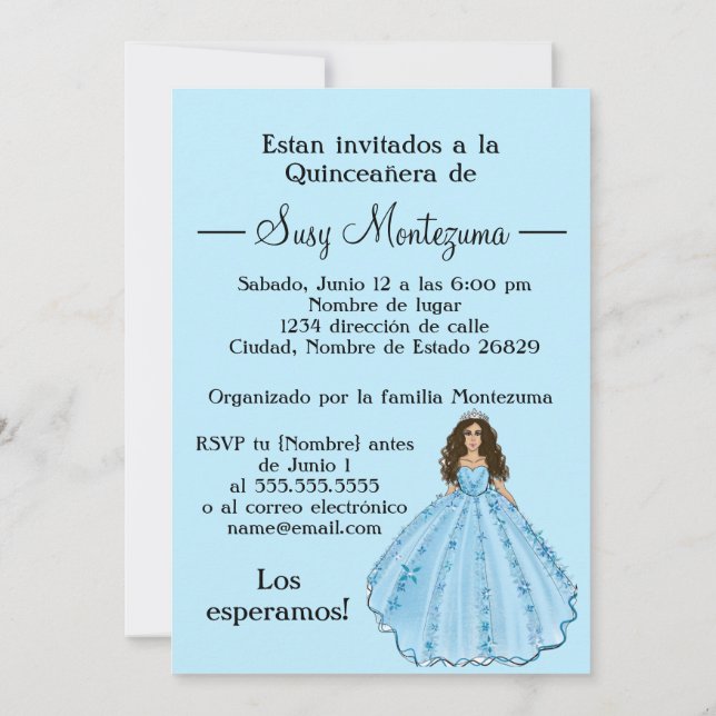 Convite Blue Spain Quinceañera Mis Quince (Verso)