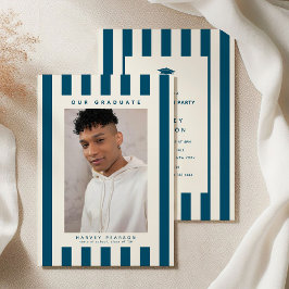 Convite Blue Sporty Stripes 2 Photo Graduation Party