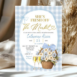 Convite Blue Spring Floral Gingham Coquette Bridal Shower