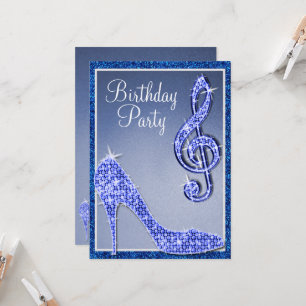Convite Blue Stiletto & Treble Clef Birthday