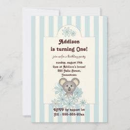 Convite Blue Stripe Baby Koala Aniversário de criança Conv