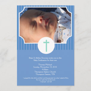 Convite Blue Stripe Baptism Baby Dedication 5x7 foto