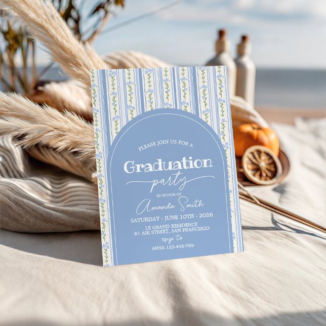 Convite Blue Stripe Floral Arch Graduation Invite (Criador carregado)