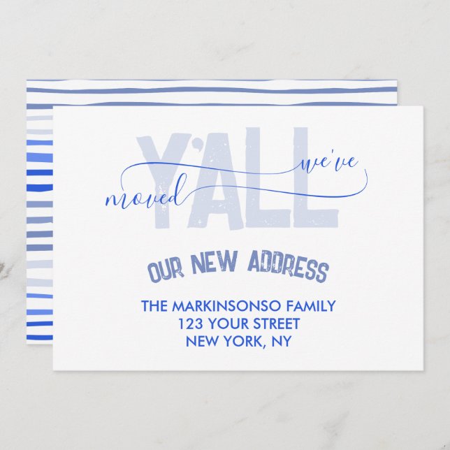 Convite Blue Stripe Moving Announcement (Frente/Verso)