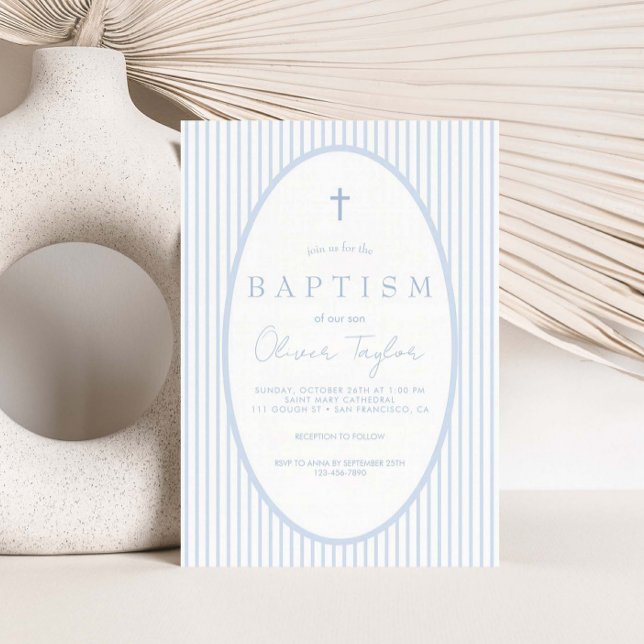 Convite Blue Striped Boy  Baptism (Criador carregado)