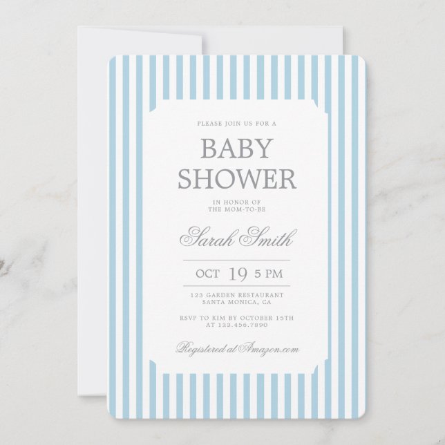 Convite Blue Stripes Baby Shower Boy Invitation (Frente)