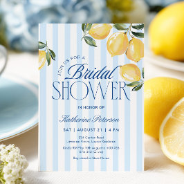 Convite Blue Stripes Lemon Bridal Shower Invitation