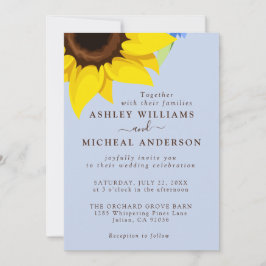 Convite Blue Sunflower Wedding Invitation With Photo