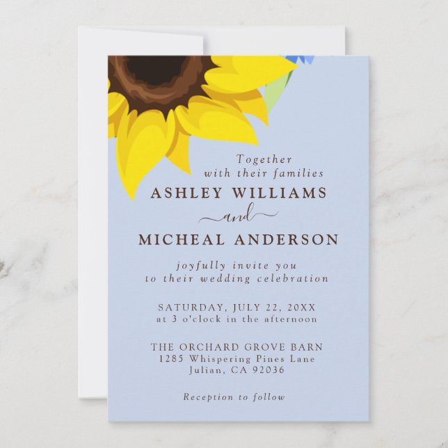 Convite Blue  Sunflower Wedding Invitation With Photo (Frente)