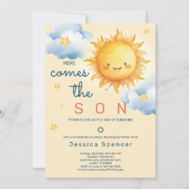 Convite Blue Sunshine Sun Here Comes the Son Baby Shower