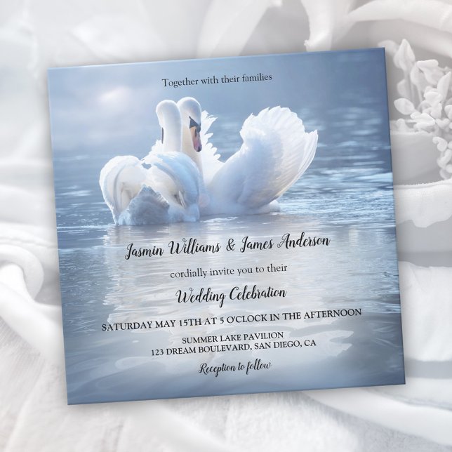 Convite Blue Swans Lake Wedding (Criador carregado)
