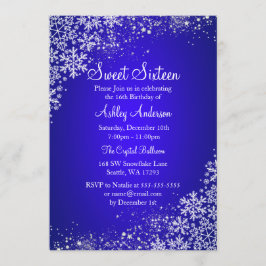 Convite Blue Sweet 16 Winter Wonderland Sparkle Snowflakes