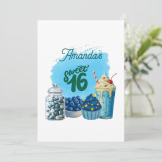 Convite Blue Sweet Sixteen Birthday Invitation