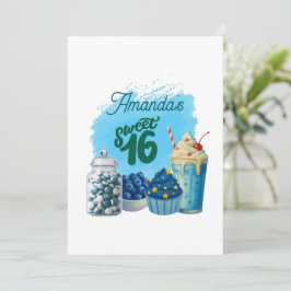 Convite Blue Sweet Sixteen Birthday Invitation