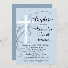 Convite Blue Swirl Cross Baptism