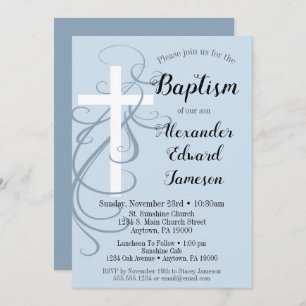 Convite Blue Swirl Cross Baptism