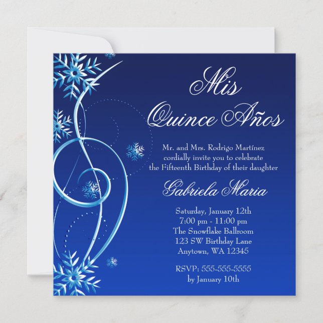 Convite Blue Swirl Winter Wonderland Quinceanera (Frente)
