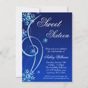 Convite Blue Swirl Winter Wonderland Sweet 16