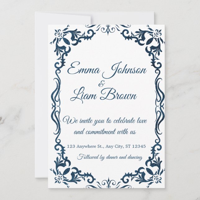Convite Blue Talavera Mexican Spanish Wedding Invitation (Frente)