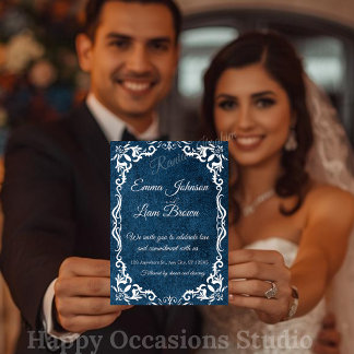Convite Blue Talavera Mexican Spanish Wedding Invitation