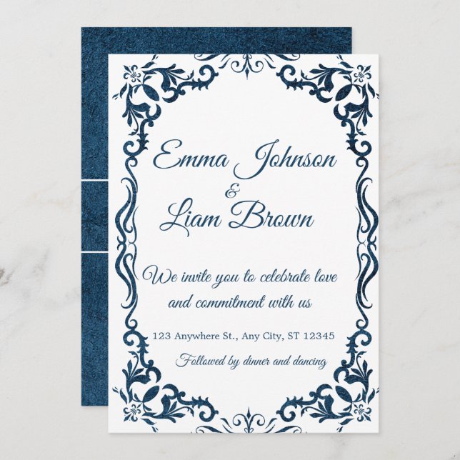 Convite Blue Talavera Mexican Spanish Wedding Invitation (Frente/Verso)